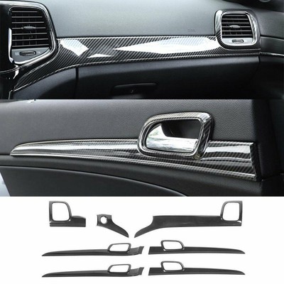 7×Carbon Fiber Dashboard Panel+Door Handle Trim For Jeep Grand Cherokee 2011+ABS
