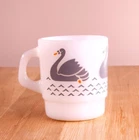 Vintage 60s Galaxy Termocrisa Grey Swan Milk Glass Coffee Mug, Made in Mexico