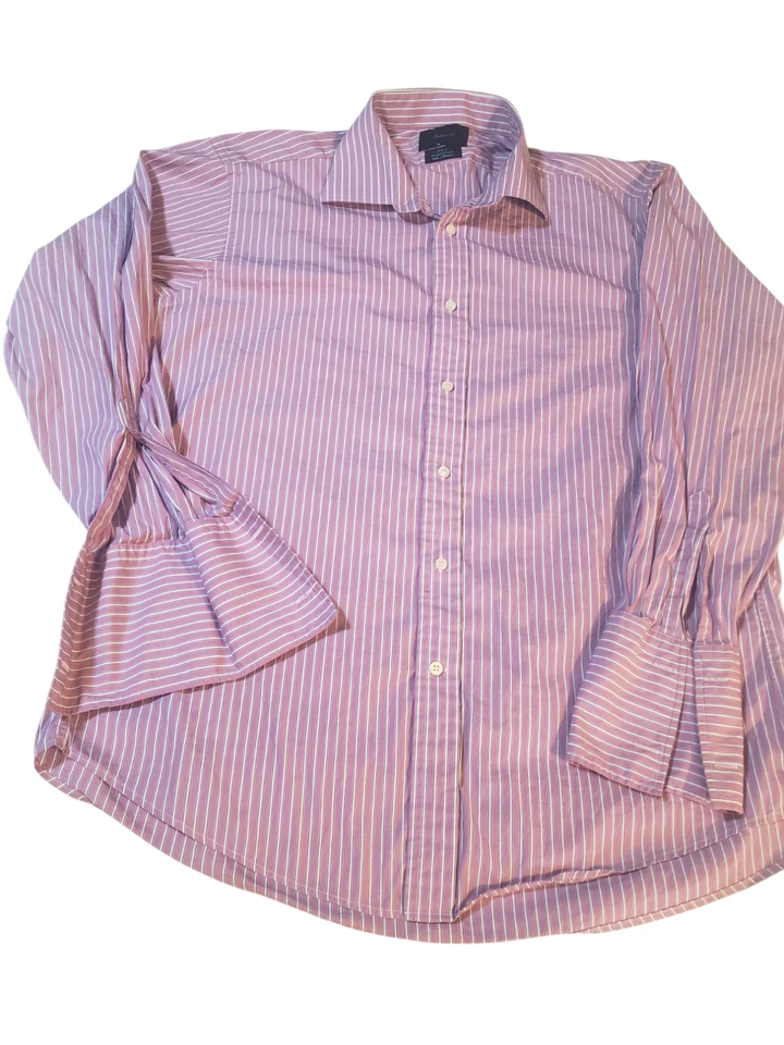 Faconnable Mens Dress Shirt L Purple White Striped French Cuff Button Up Top - Image 2 of 4
