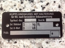 Typenschild KUPPLUNGSKUGEL MIT HALTERUNG neu