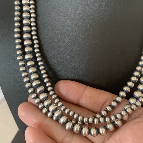 Native American 4, 5, 6 mm Sterling Silver Navajo Pearls 3 Strand 18” Necklace - 第 6/12 張圖片
