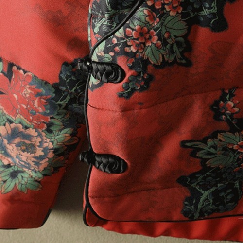 Women Retro Floral Quilted Padded Jacket Tang Suit Coat Zen Mandarin Collar Warm - Picture 8 of 10
