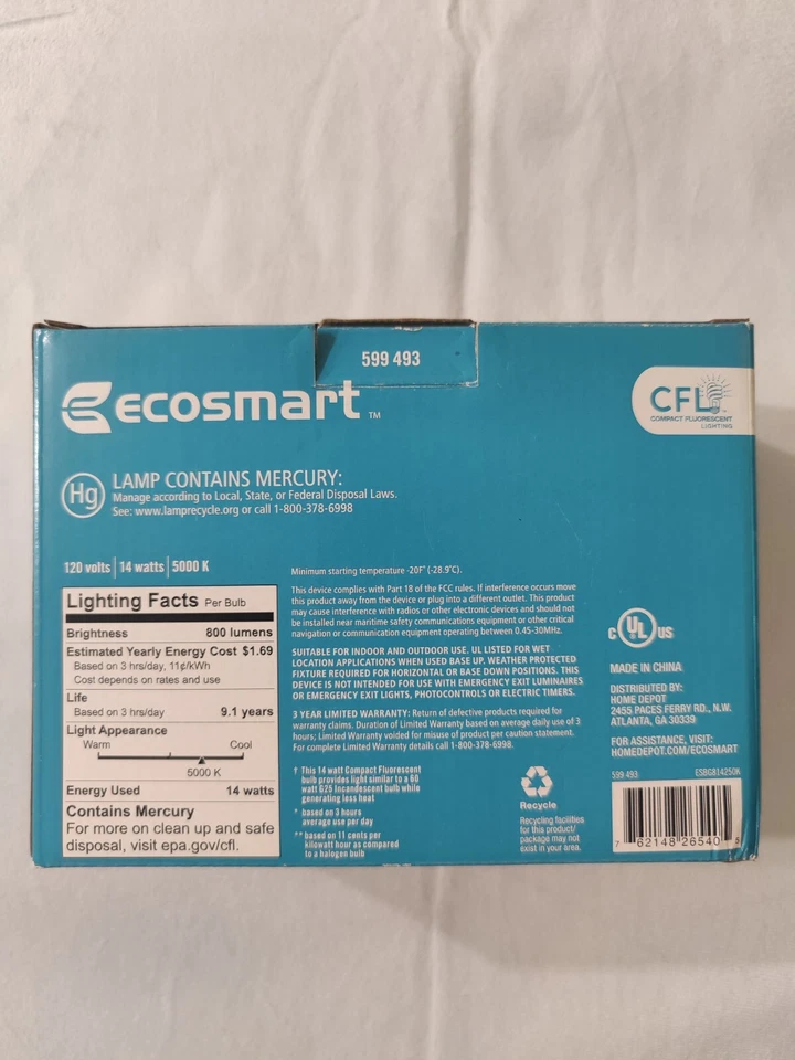 EcoSmart 60W Replacement 14-Watt G25 CFL Light Bulb Daylight 2 Pack 599493 - Image 3 of 4