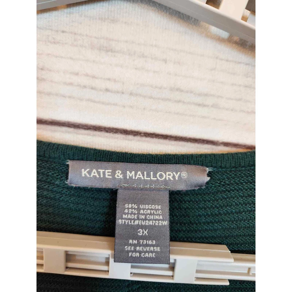 Suéter pulôver feminino Kate & Mallory verde sólido gola V manga 3/4 tamanho 3X - Imagem 3 de 4