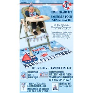 Nautical 1st Birthday High Chair Kit Banner Bib Mat Party Hat Whale