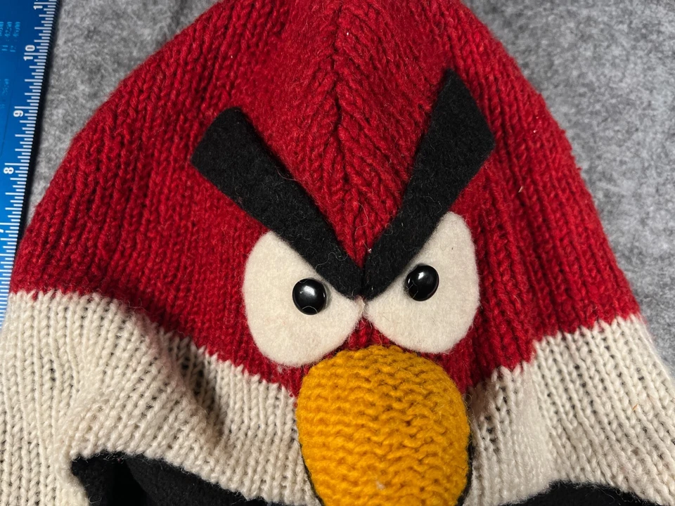 Red Angry Birds Beanie Toque Youth Tamanho Único Abas de Orelha de Lã Vermelha Pom Made Nepal - Imagem 3 de 4