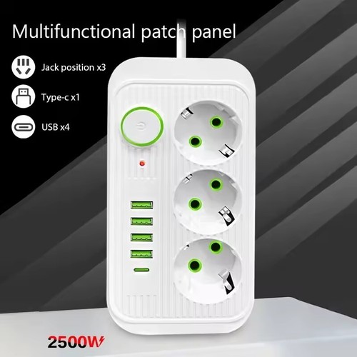 Steckdosenleiste 3-Fach 4 USB Mehrfachsteckdose mit Flachstecker und Schalter - Bild 7 von 15