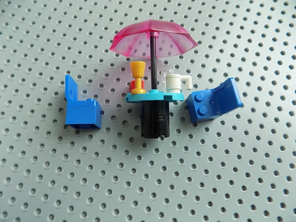 Lego Minifigura Mueble SOMBRILLA Patio Mesa Set con Sillas Tazas Copas Foto 4 de 4
