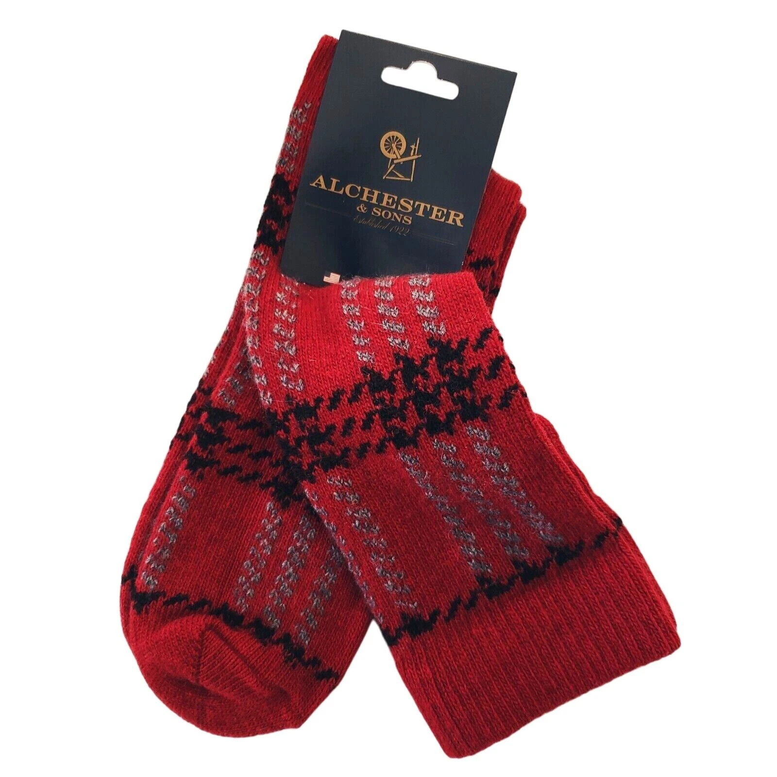 Alchester Red Mens Socks Wool Cashmere Blend Crew Dress Scotty Plaid Size 10-13