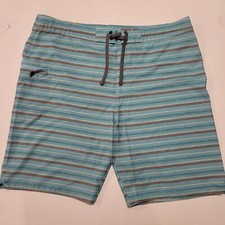 PRANA SHORTS Men's Size 38 Fenton Boardshort Aqua Beach Stripe Trunks Beach NEW
