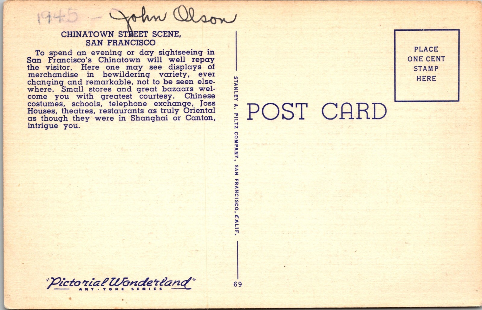 Grant Avenue Chinatown San Francisco California Dated 1945 Linen Post Card