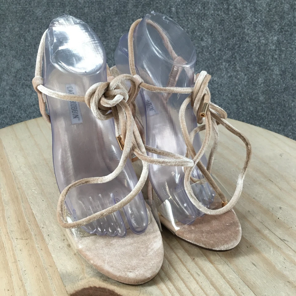 Tacones Cape Robbin para mujer 7,5 Bailey 3 informales con tiras al tobillo beige terciopelo Foto 3 de 4