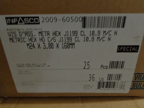 25) M24 24mm x 3.00 x 160mm Metric Hex Head Cap Screw Bolt 10.9 J1199 ASME BLACK