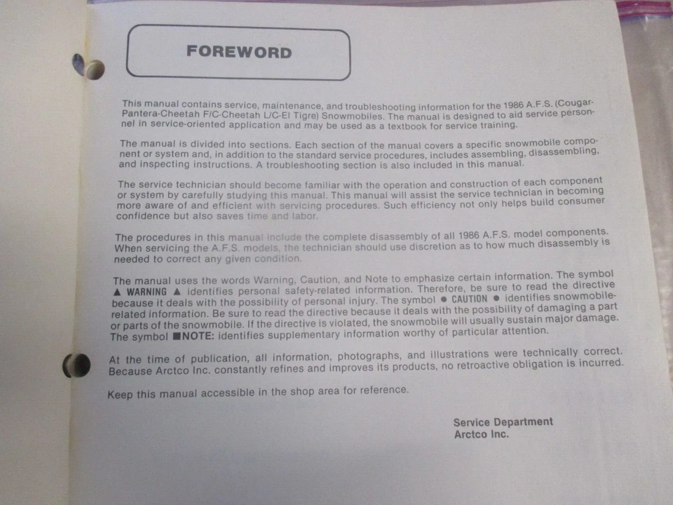 Arctic Cat Factory Service Repair Shop Manual 1986 AFS Models - Image 2 of 4