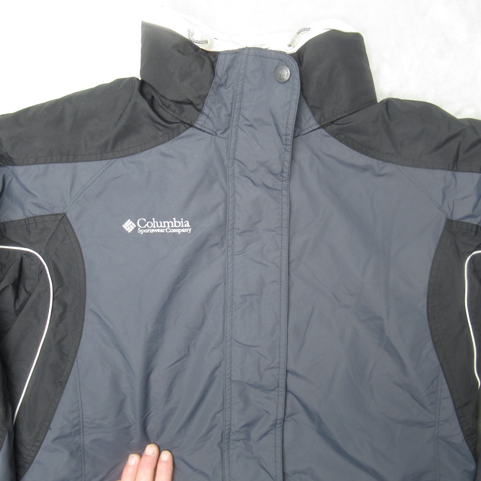 Columbia Jacket Womens Large Blue Colorblock Insulated Snap Zip Parka Winter Ski