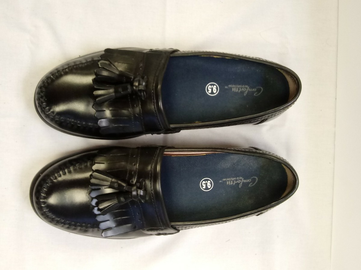 Bass Black Leather Slip-On Loafers with Kiltie Tassels 2553 