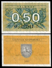 Lithuania 0.50 TALONA P-31 1991 Pre Euro UNC Horse WorldCurrency Lithuanian NOTE