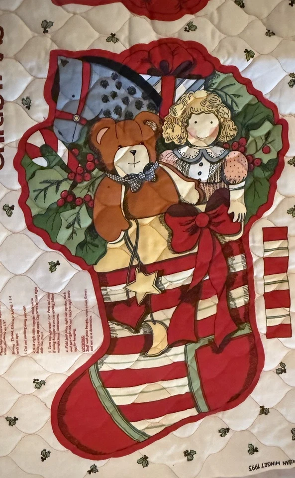 Fabric Traditions Quilted Christmas Stocking Cut And Sew Fabric Panel Vintage   - Image 2 of 4