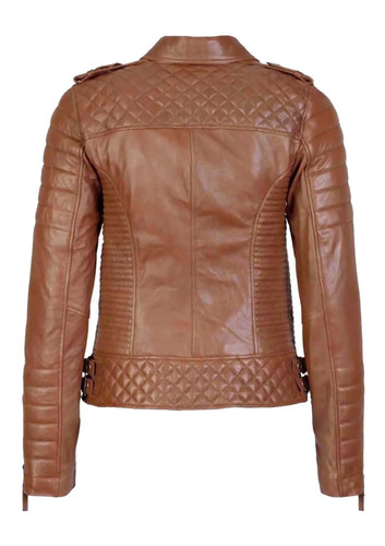 Women's Leather Jacket Pure Sheepskin Slim Fit Biker Motorcycle Designer Jacket - Picture 12 of 48