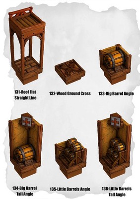 Town Tiles Barrel & Rooftop Detail Pack (MT1 131 bis MT1 136)