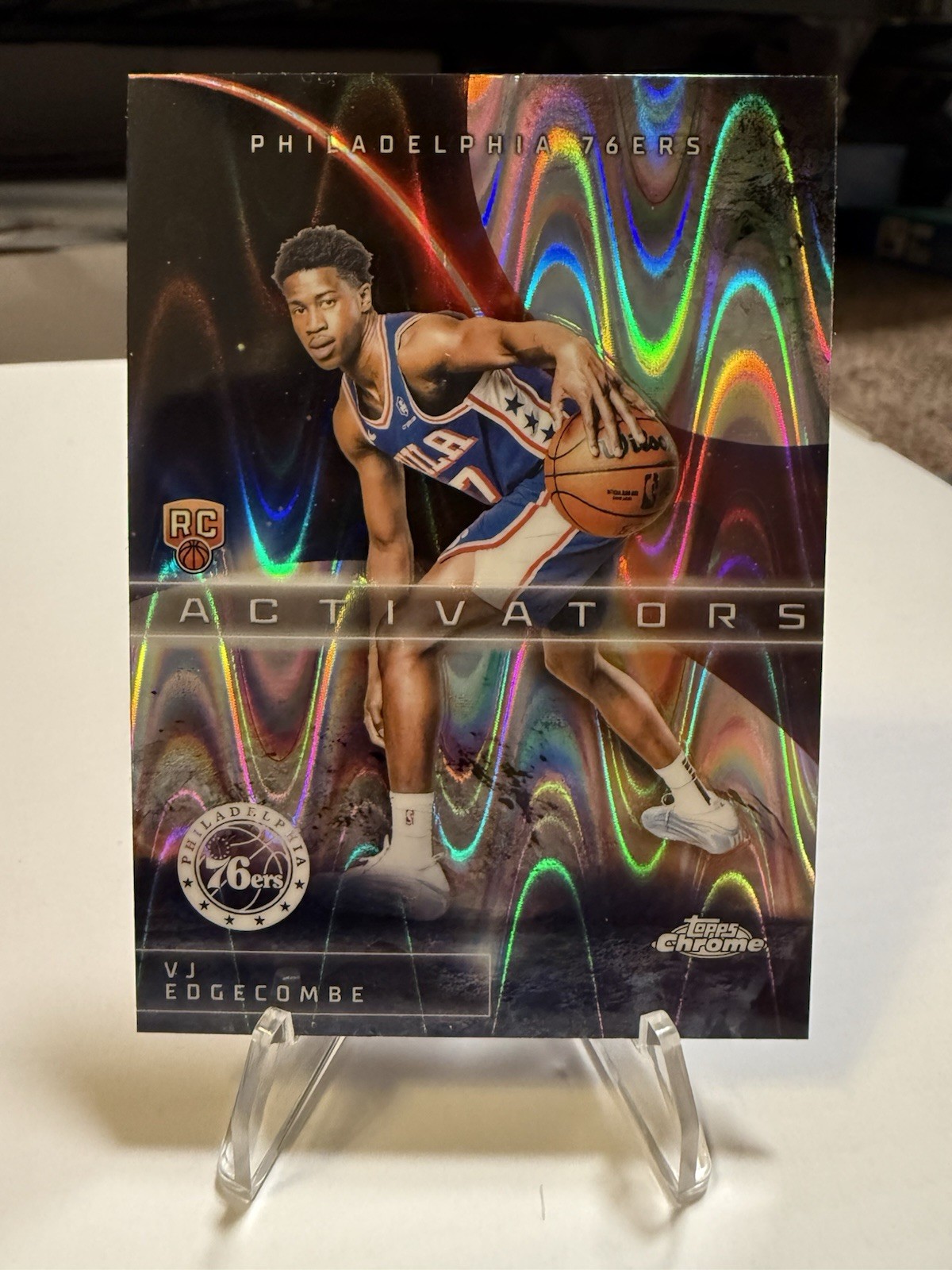 VJ Edgecombe 2025 Topps Chrome Basketball Activators Raywave Refractor Rookie SP