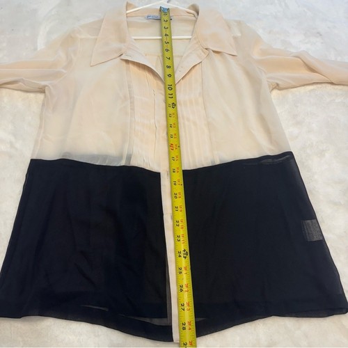 FOND Damen Bluse creme/schwarz Colorblock Button Down Plissee Langarm Gr. L - Bild 3 von 5