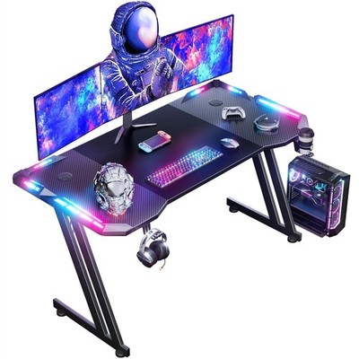 Gaming Tisch 120 x 60 cm mit RGB LED, Kohlefaseroberfläche, Stabiler, Schwarz