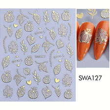 1 Halloween Ghost Maple Leaf Nail Stickers | Autumn Metal Cartoon Funny Ghosts, 