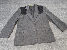 Vintage Pioneer Wear Blazer Mens 48 Gray Wool Western Suede Yoke Jacket 90s READ