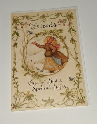 Friends One of God's Special Gifts Dayspring Christmas Card Vintage Girl Birds