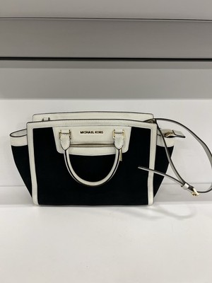 Michael Kors Black/White Canvas and Leather Selma Satchel. Comes with dust bag.