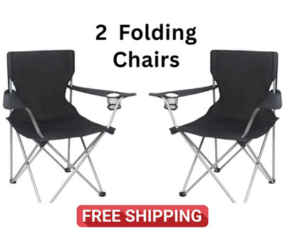 Ozark Trail Basic Quad Folding Camp Chair with Cup Holder, Black, Adult 2 Count