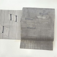 Pure Silk Nagoya Obi Summer Gray 8-inch Used Traditional Kimono Accessory