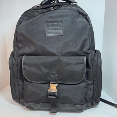 Coach Voyager Black Nylon Leather Silver Buckle Rucksack Travel Backpack F70574