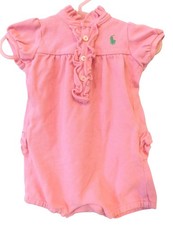 Ralph Lauren Baby Romper 3 Months Pink Ruffle Polo Pony Preppy Classic