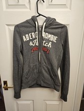 Vintage Abercrombie & Fitch Y2K Fitted Grey Zip Up Hoodie