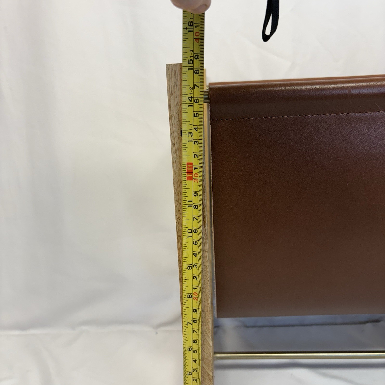 Threshold /Studio McGee Magazine Holder Natural Wood, Brown Leather, Brass EUC!