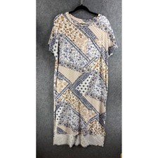 Entro Womens Patchwork Floral Paisley Midi Dress Short Sleeve Blue Tan Pocket
