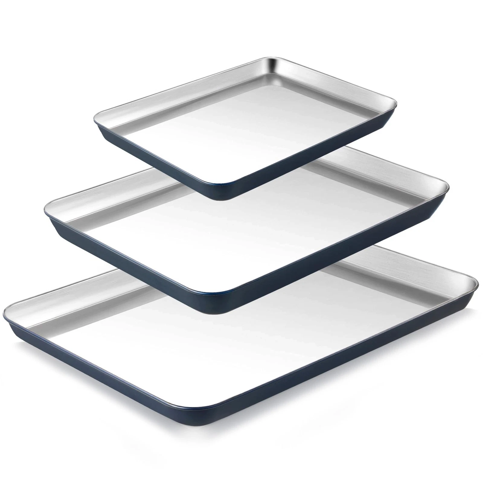 Stainless Steel Baking Sheet Pan Set of 3, Cookie Sheets 9/12/16 In, Non-Toxi...