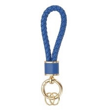 Braided Leather Keychain for Car Bag Wallet Gold/Dark Blue