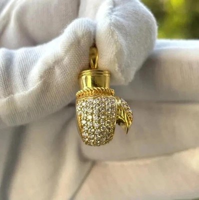 Boxing Glove Pendant 1.20Ct Round Cut Lab Created Diamond 14K Yellow Gold Plated