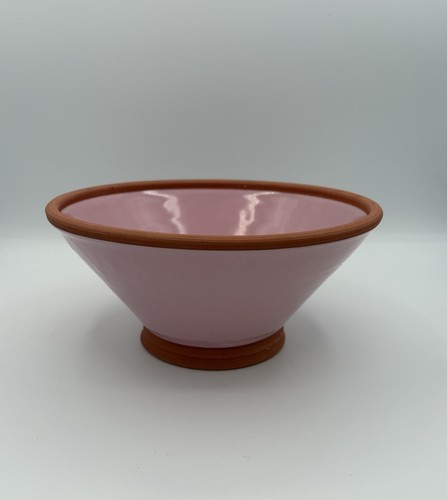 Pink Fluted Redware Terracotta Art Pottery Serving Bowl Whimsy Girly 9" Marked