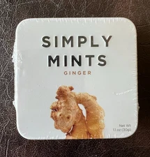 Simply Mints Ginger 30 ct Tin Ginger Root VEGAN, KOSHER, NON-GMO Exp 2026