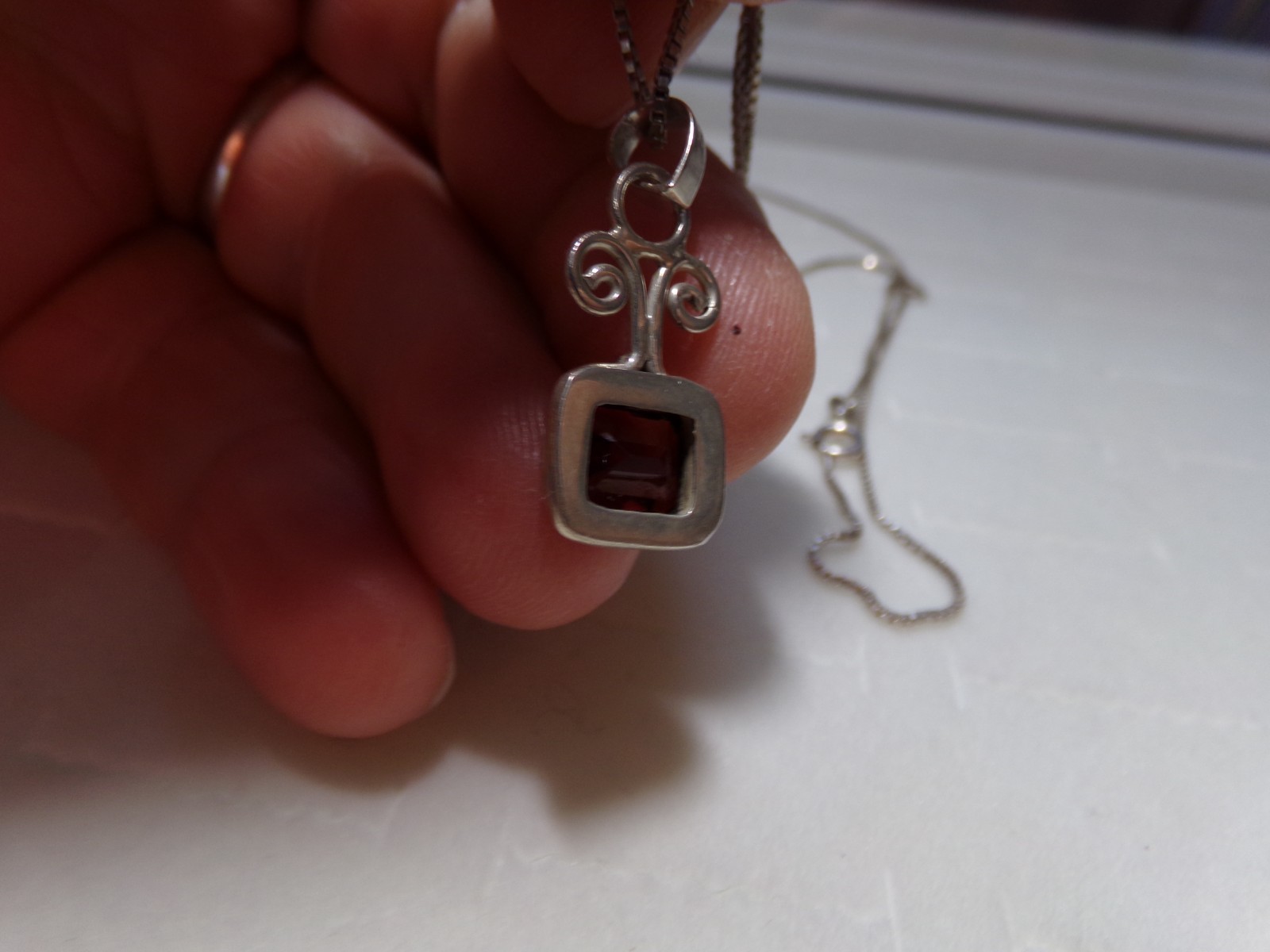 Solid Sterling Silver 925 Red Stone Necklace 24 i… - image 3