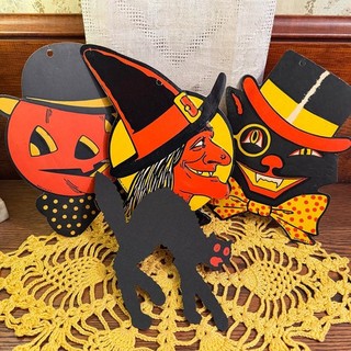 4 Vintage Halloween Diecut Decorations Beistle Luhrs Rare Dennison 1920s 50s