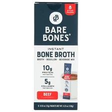 Bare Bones Instant Beef Bone Broth Sticks, 10G Protein, 4.23 oz, 8 Count