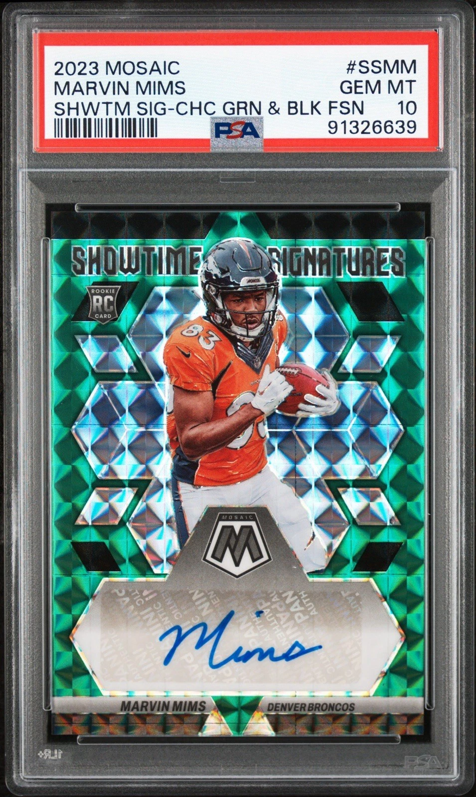 Marvin Mims Panini Mosaic Showtime Signature #SSMM Choice Green & Black Fusion