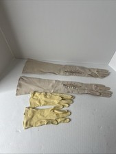 2 VINTAGE IVORY LEATHER EX-LONG GLOVES UNBRANDED SIZE SMALL 20 INCHES LONG