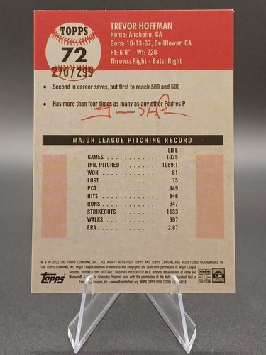 2022 Topps Chrome Platinum - #72 Trevor Hoffman Aqua Lava Refractor/299 Padres - Imagen 2 de 2