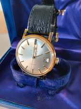 Tissot Seastar Swiss Mens Manual Wind Gold Plated Date Black Leather Box Papers